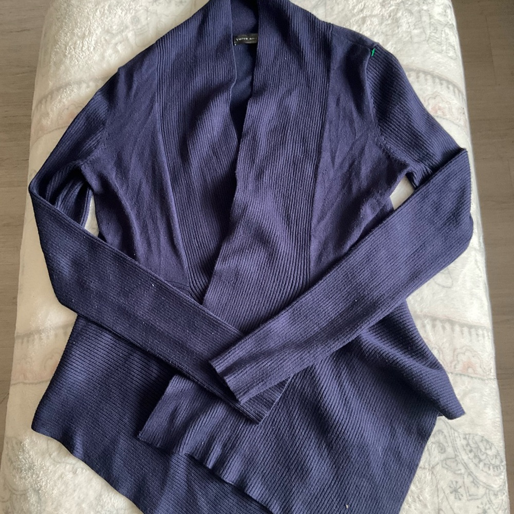 Women's Navy Blue Open Front Sweater